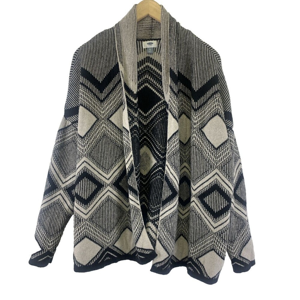 BOGO‎ Old Navy Oct Pattern Cardigan Sweater Knit Black Gray Open Drape Womens XL